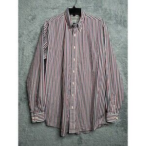 AKA Eddie Bauer Shirt Mens 16.5 36-37 Long Sleeve Button Up Red Blue White Strip